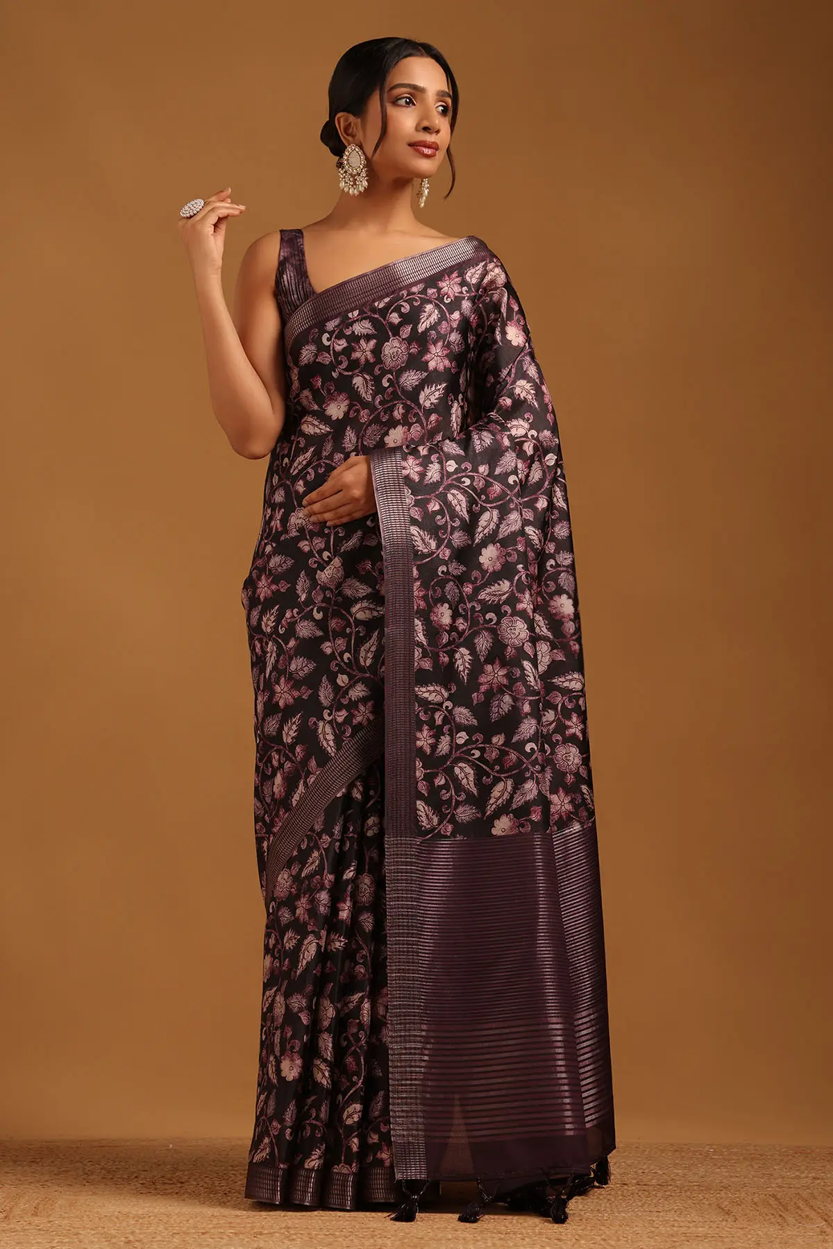 Purple Tussar Floral Saree
